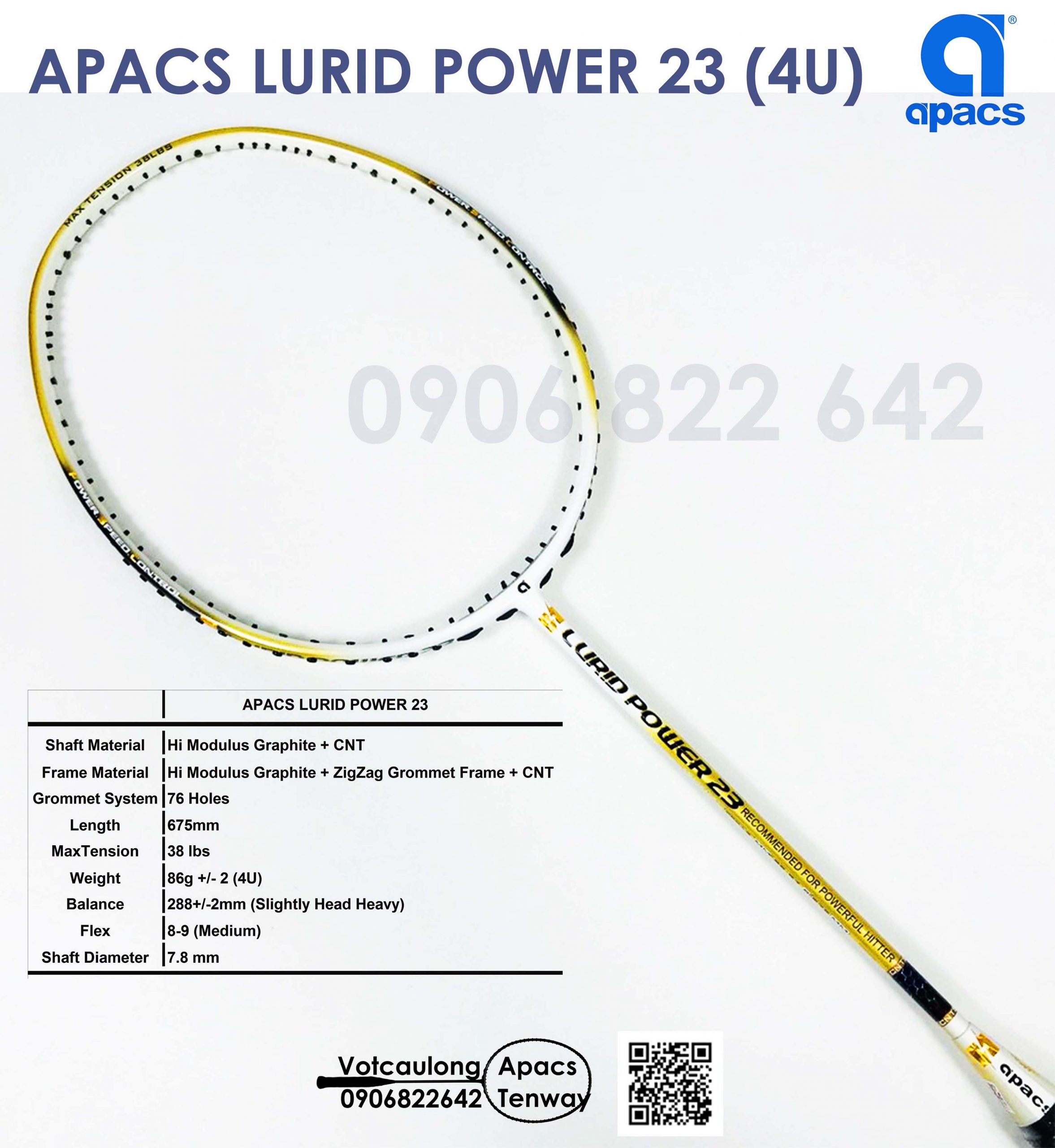 Nâng tầm trình độ chơi cầu lông của bạn với vợt cầu lông Apacs Lurid Power. Với thiết kế nhẹ nhàng và đầy phong cách, vợt này đem lại sự thoải mái và cảm giác chắc chắn khi sử dụng.