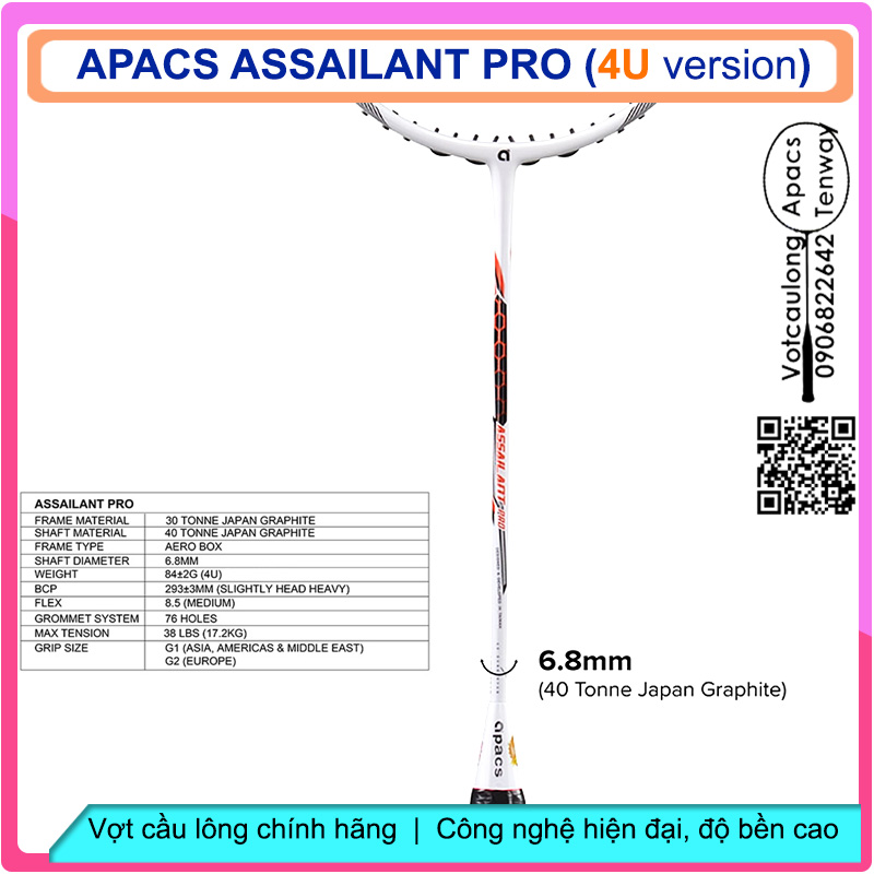 Vợt cầu lông Apacs Assailant Pro 4U – Vợt công nghệ cao, thân đũa